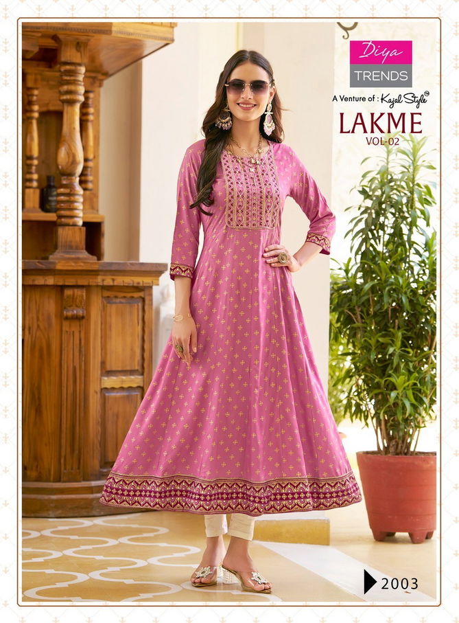 Lakme Vol 2 By Diya Trends Rayon Anarkali Kurtis Wholesale Price In Surat
